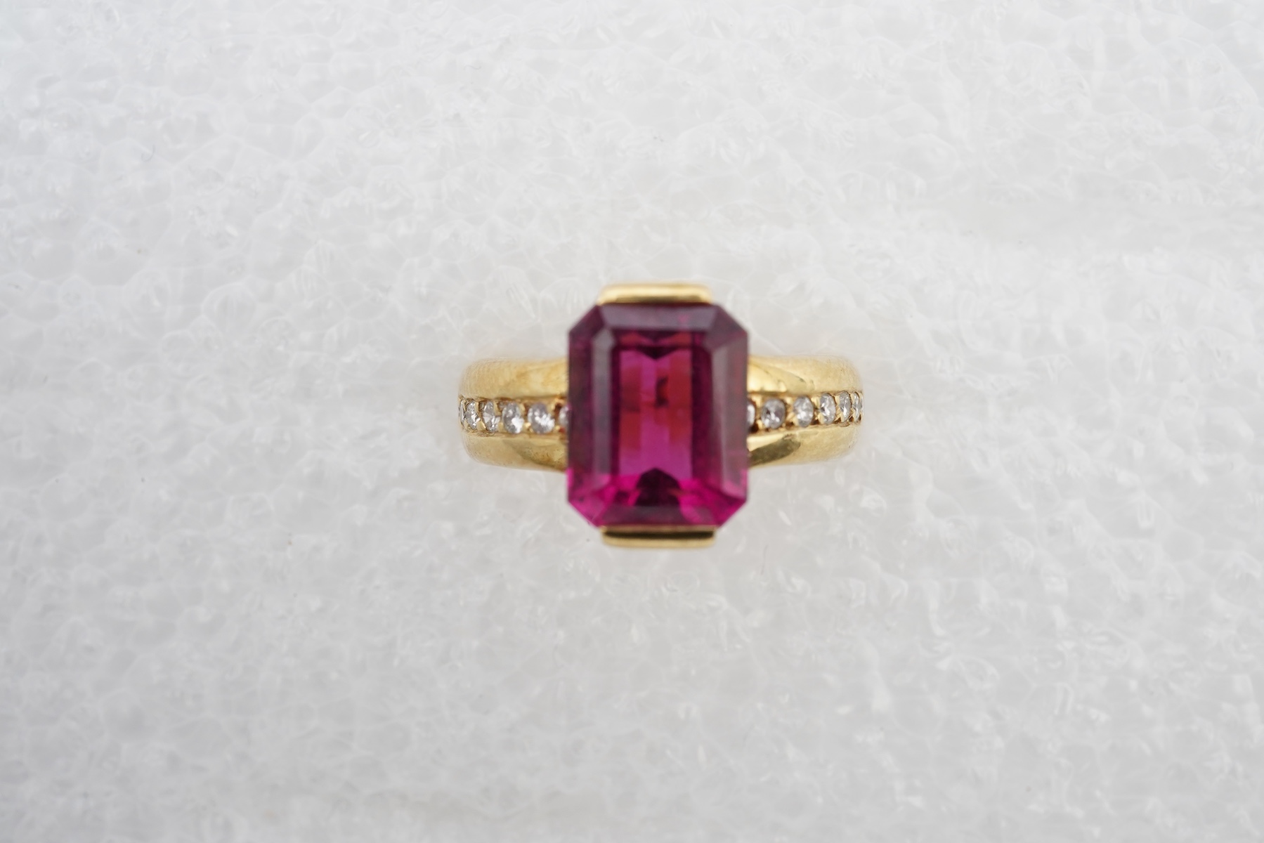 A rubellite tourmaline and diamond ring